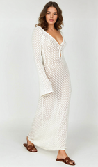 Lana Knit Hollow Plunge Maxi Dress In White