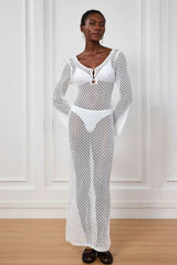 Lana – Weißes Maxikleid mit tiefem Ausschnitt und Strick