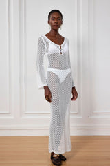 Lana – Weißes Maxikleid mit tiefem Ausschnitt und Strick