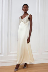 Ledini V Neck Crystal Maxi Dress In White