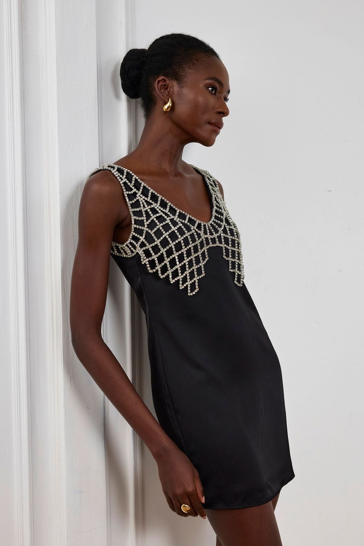 Ledini V Neck Crystal Mini Dress