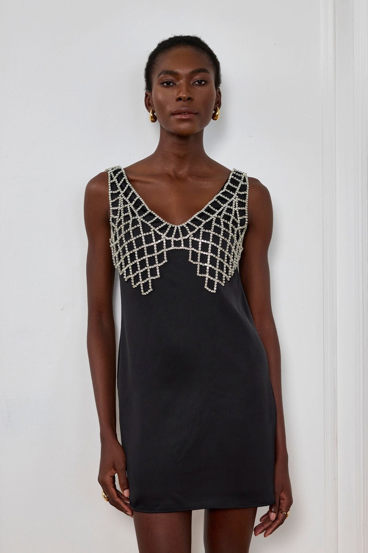 Ledini V Neck Crystal Mini Dress