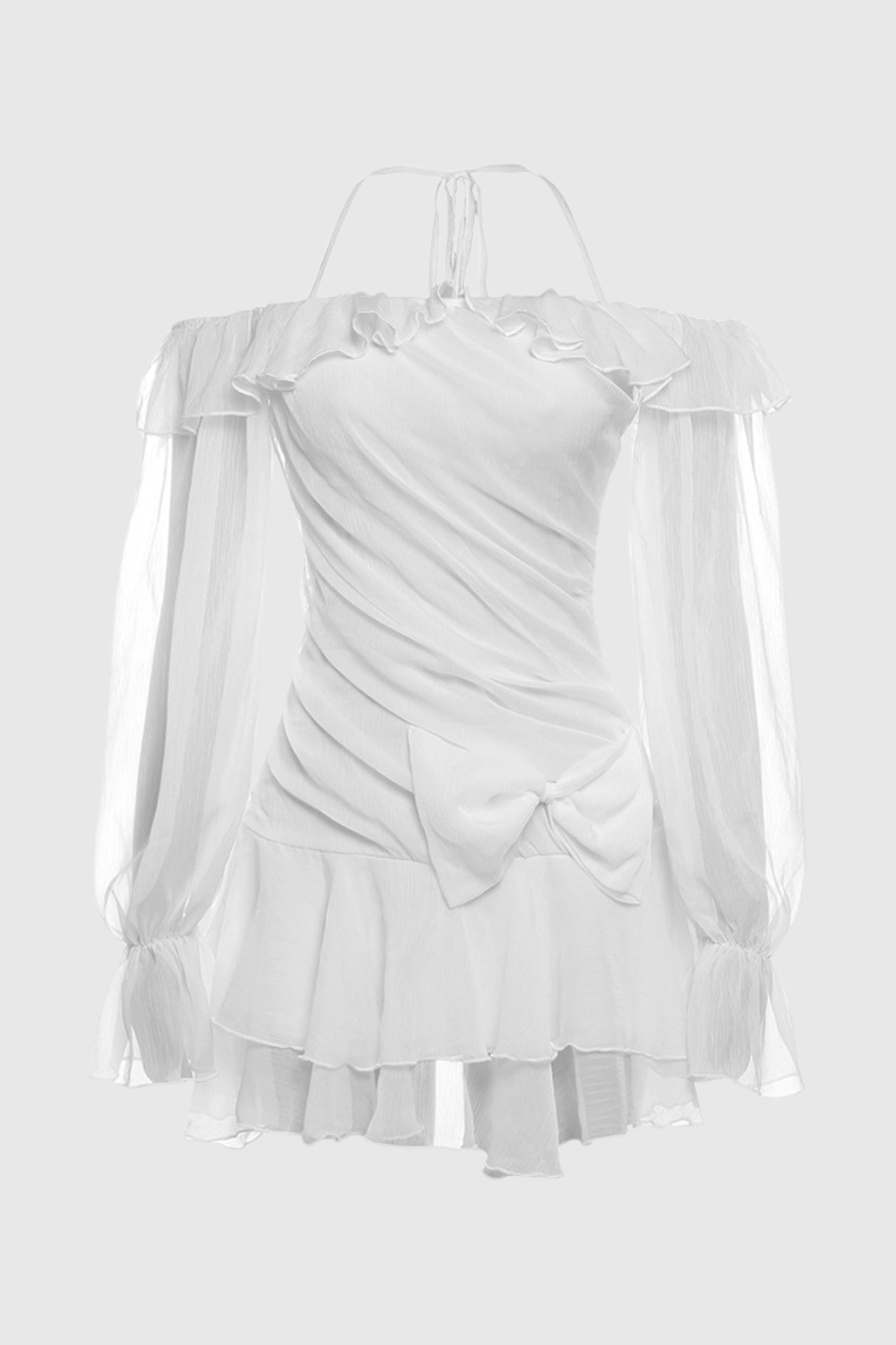 Liberty Mesh-Minikleid mit asymmetrischer Rüschenschleife