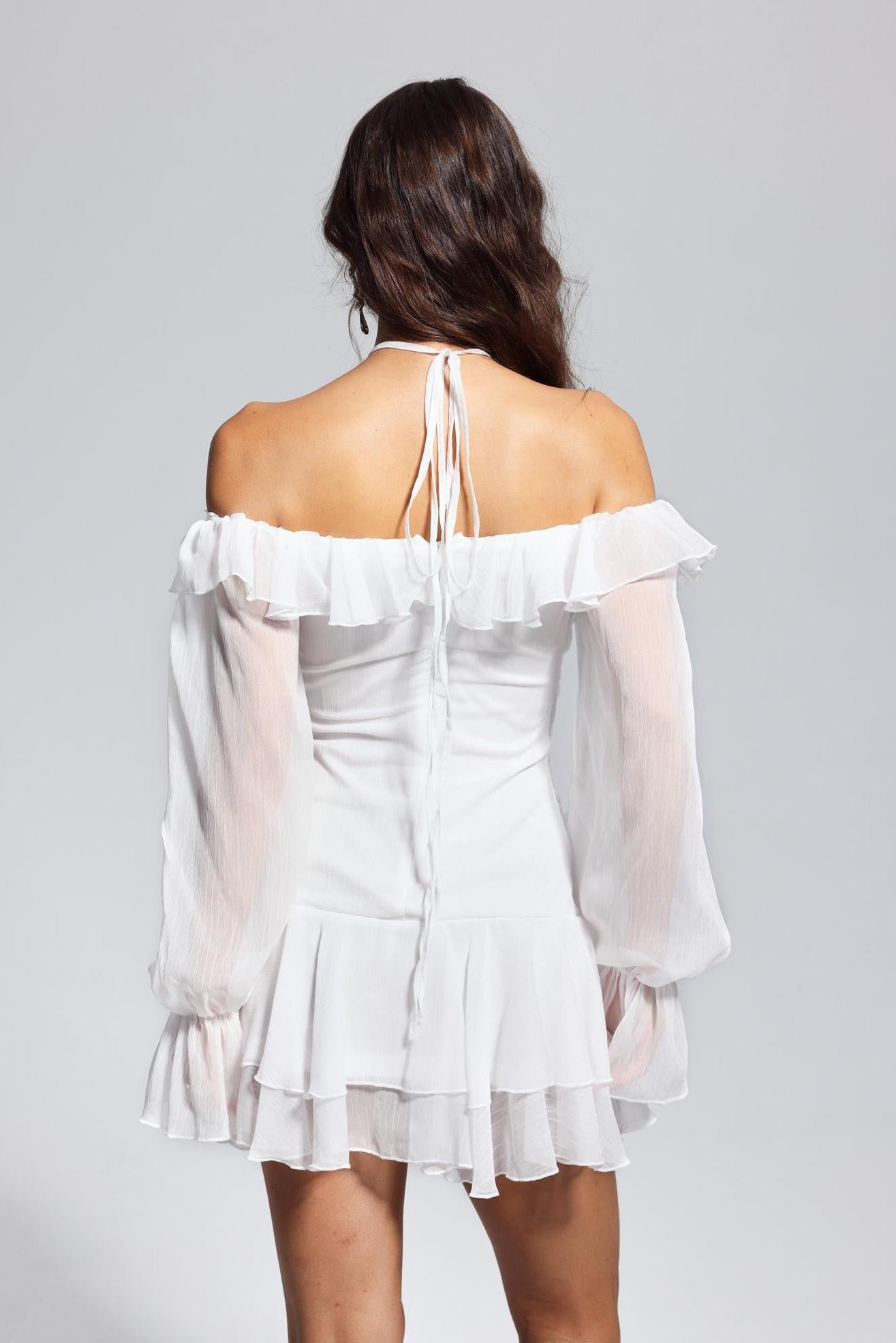 Liberty Mesh-Minikleid mit asymmetrischer Rüschenschleife