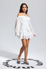 Liberty Mesh-Minikleid mit asymmetrischer Rüschenschleife