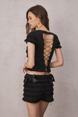 Lillie Lace Up Backless Set In Black