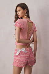 Lillie Lace Up Backless Set In Pink