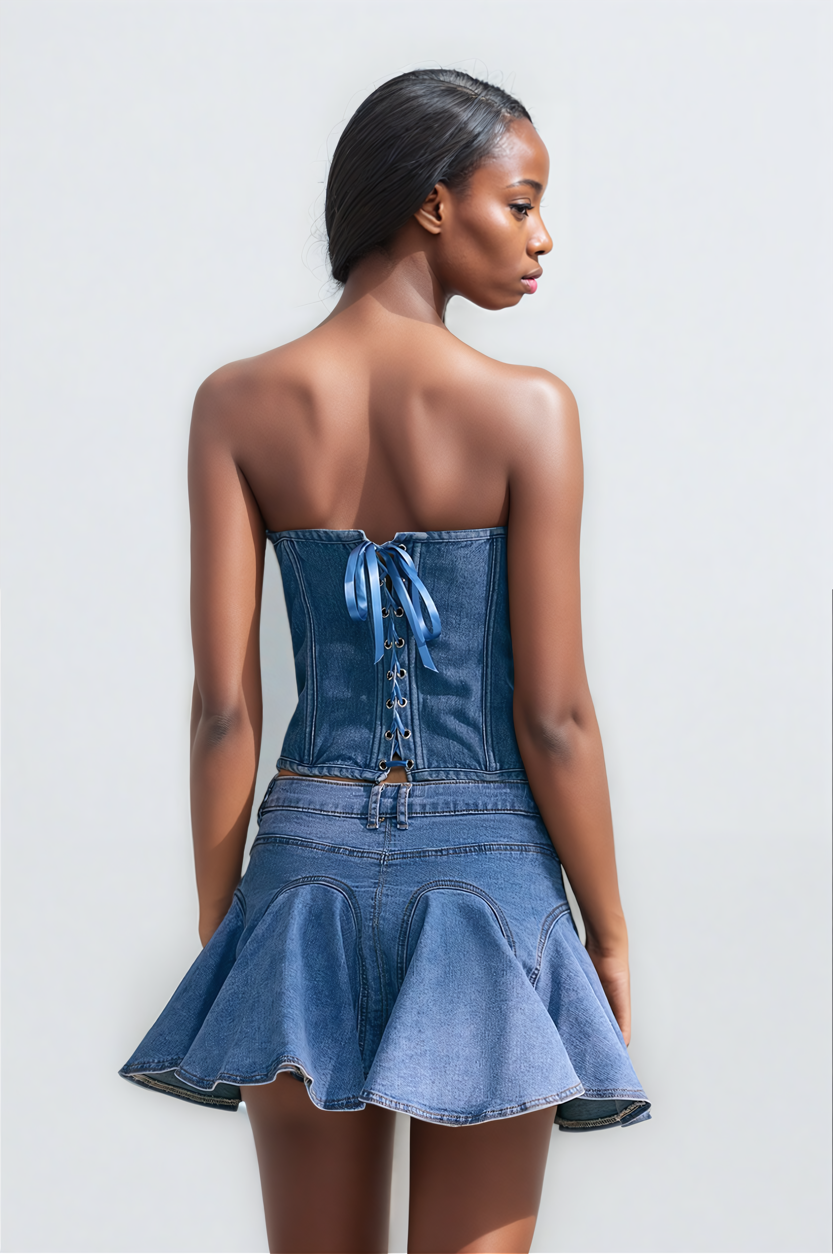 Trägerloses Jeanstop „Livia Diamonds“ mit Verzierung