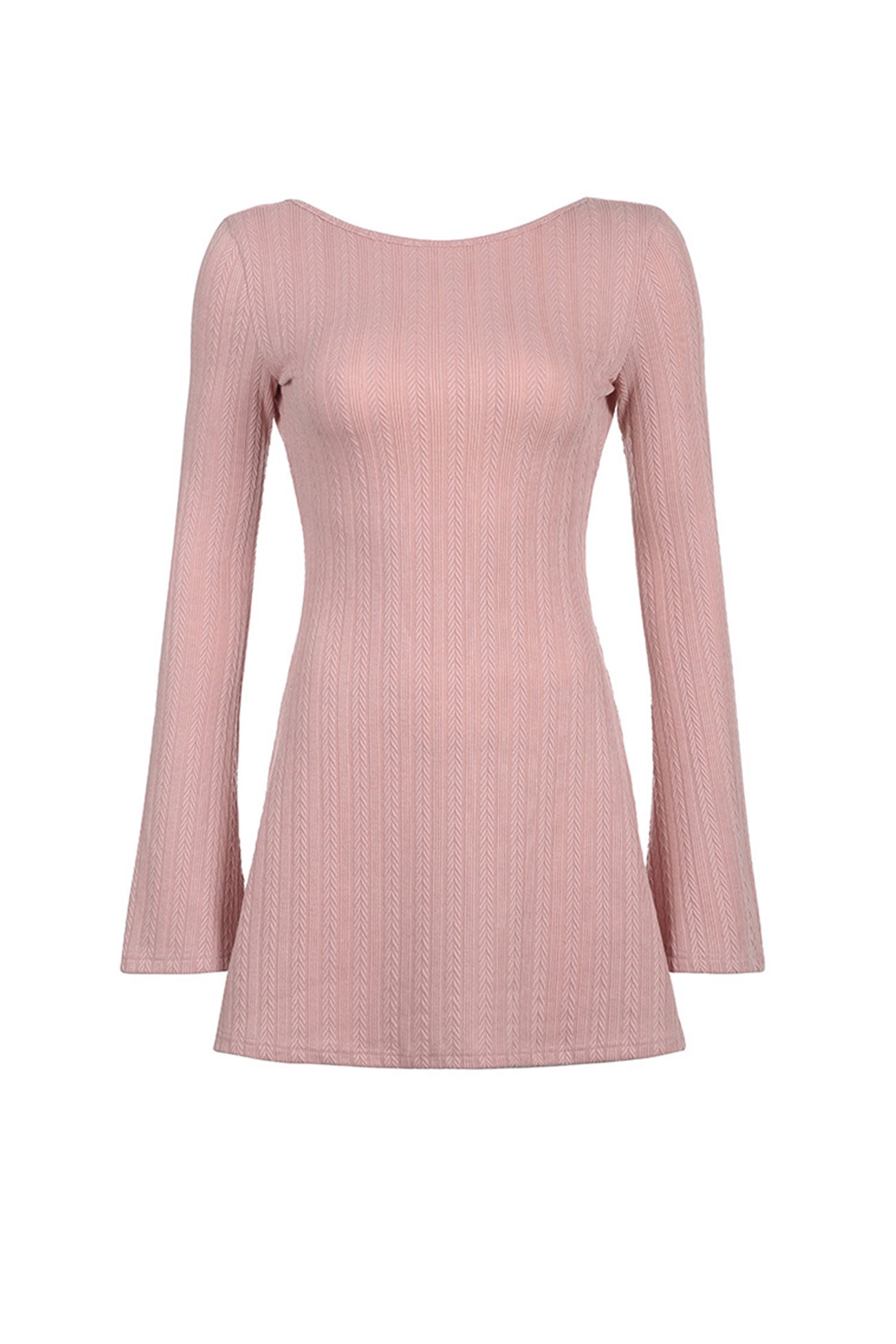 Long Flares Sleeve Backless Cable Knit Dress