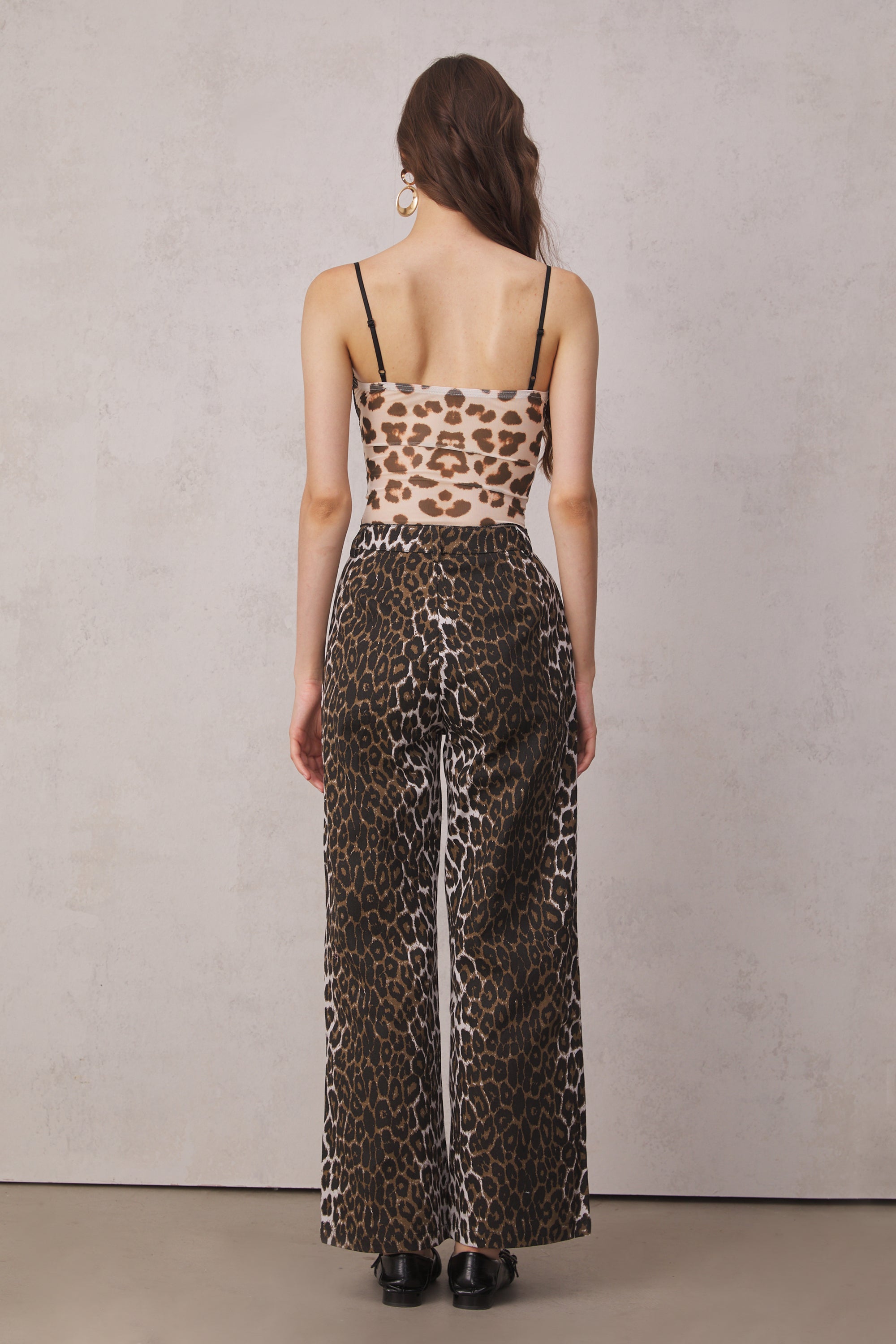 Loretta High Rise Cotton Leopard Straight Pants