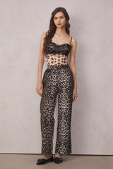 Loretta High Rise Cotton Leopard Straight Pants