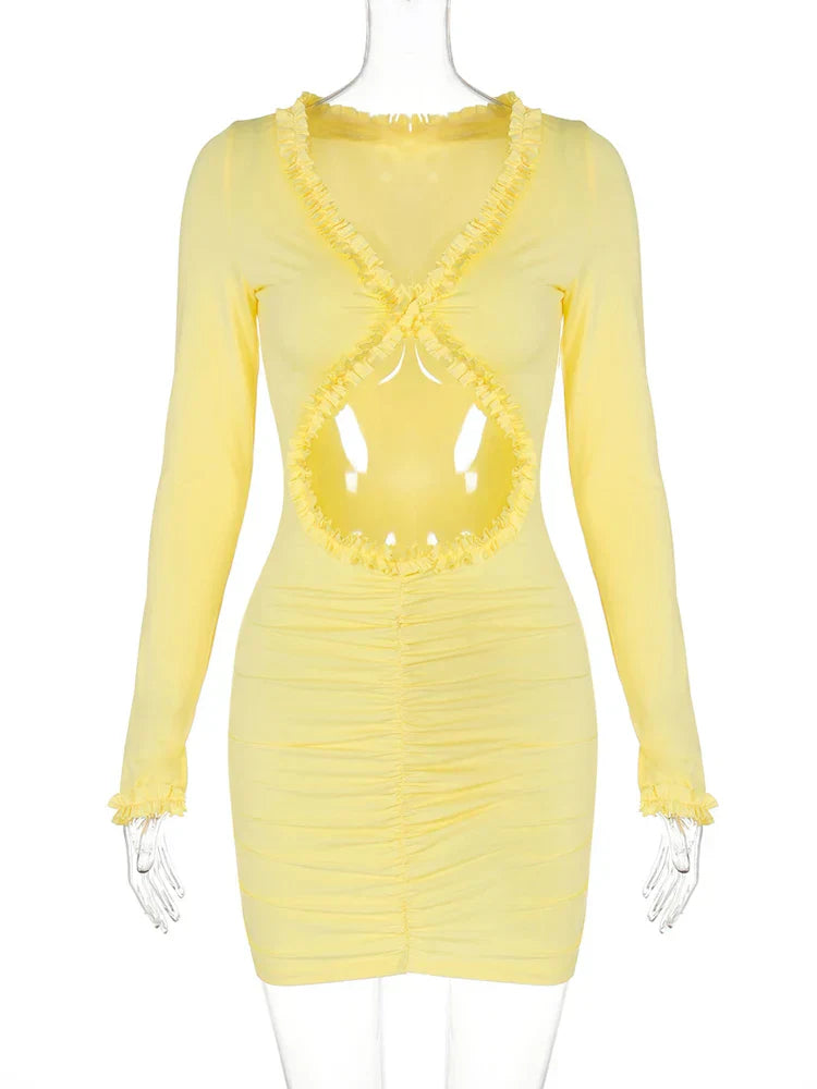 Gelbes Hollow-Out-Minikleid