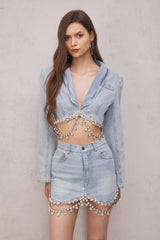 Maya Crystal Embellished Denim Blazer