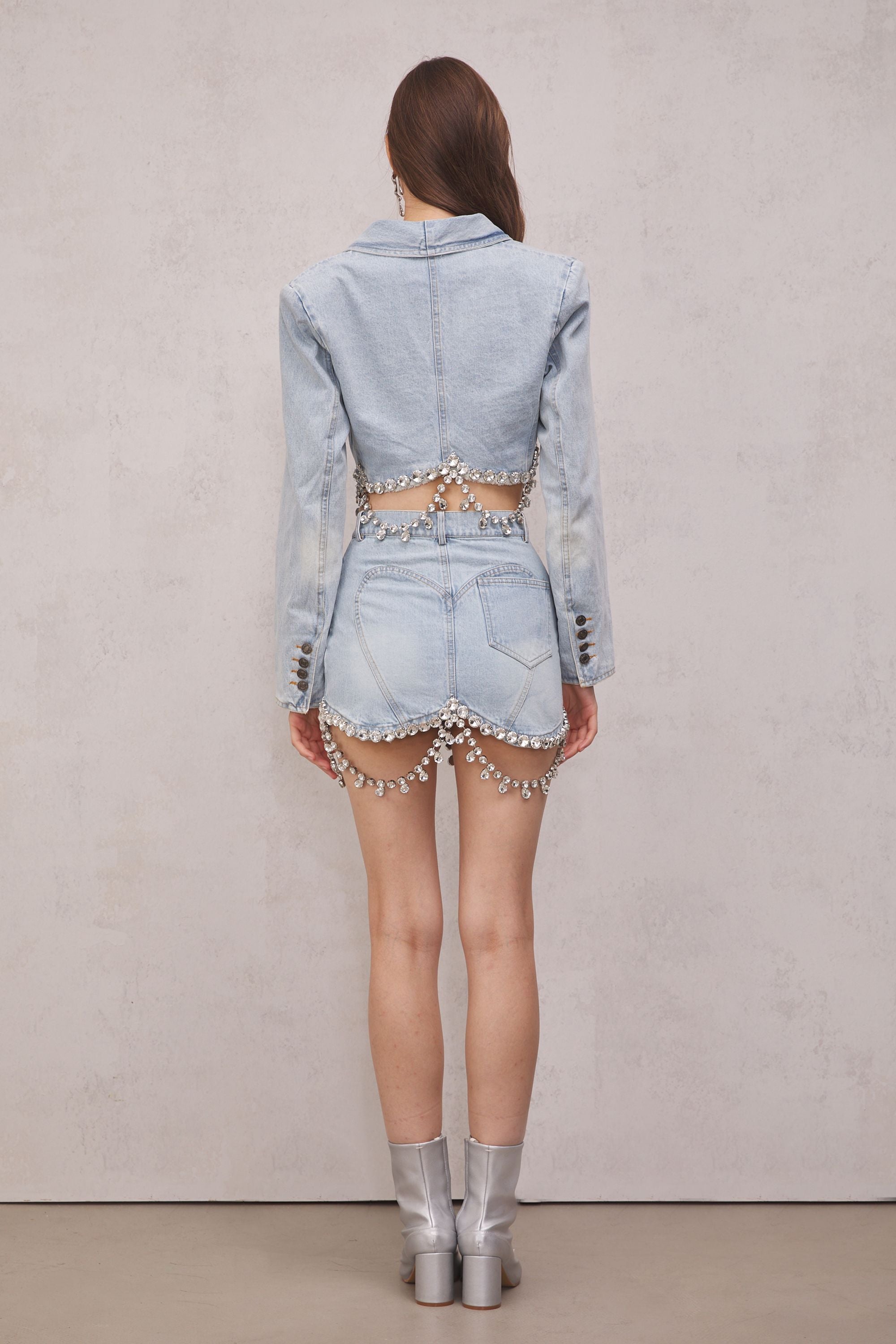 Maya Crystal Embellished Denim Blazer