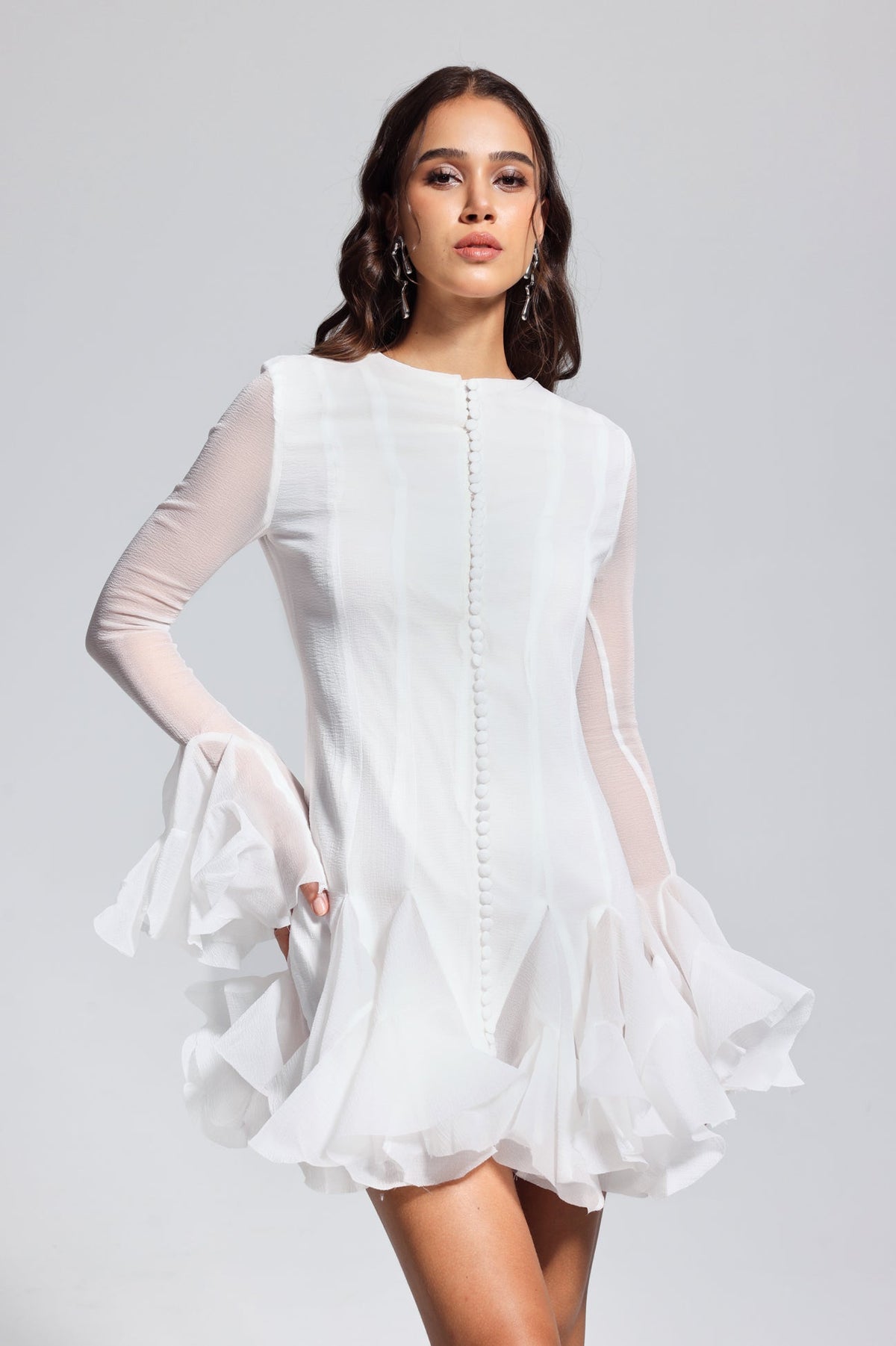 McCarthy – Weißes Minikleid mit Rüschen aus Netzstoff