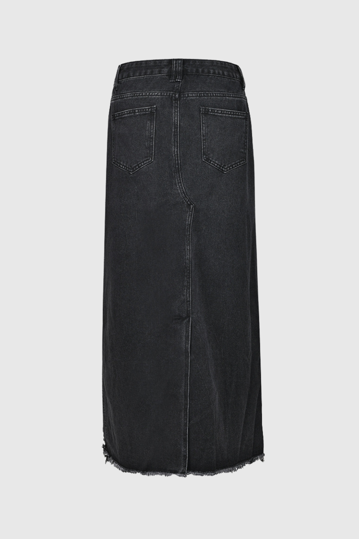 Melany Fringe High Split Denim Maxi Skirt