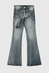 Melina Buckle Embellished Bootcut Jeans In Blue