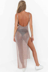 Tank-Kleid aus Netzstoff mit Rundhalsausschnitt und Schlitz