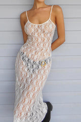 Überwurfkleid mit Blütenblattstickerei aus Netzstoff und Bindeband am Rücken