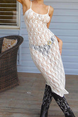 Überwurfkleid mit Blütenblattstickerei aus Netzstoff und Bindeband am Rücken