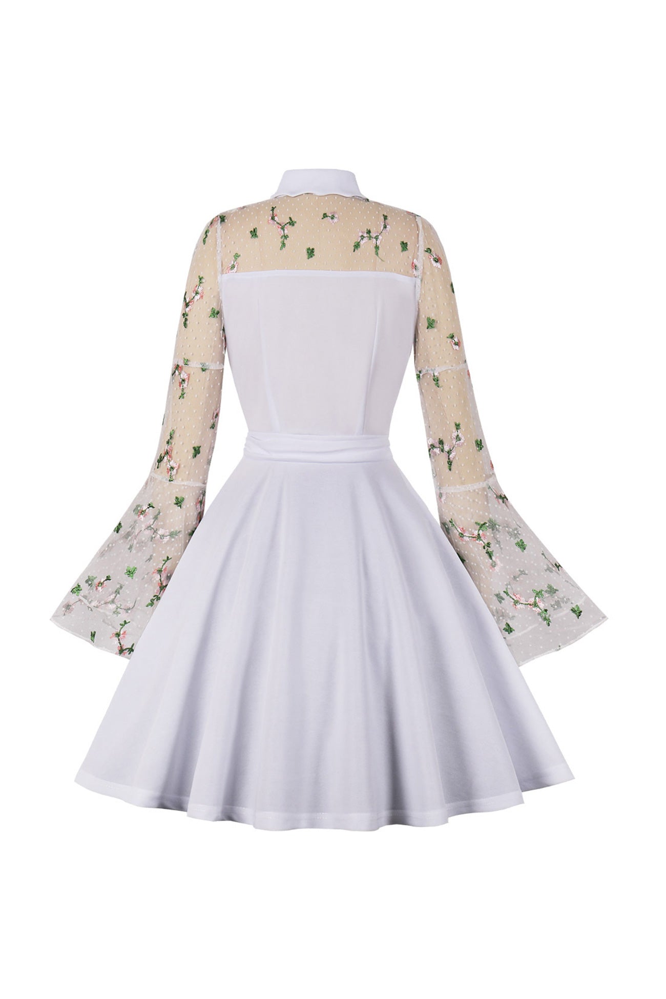 Mesh Embroidery Flare Sleeve Vintage Dress