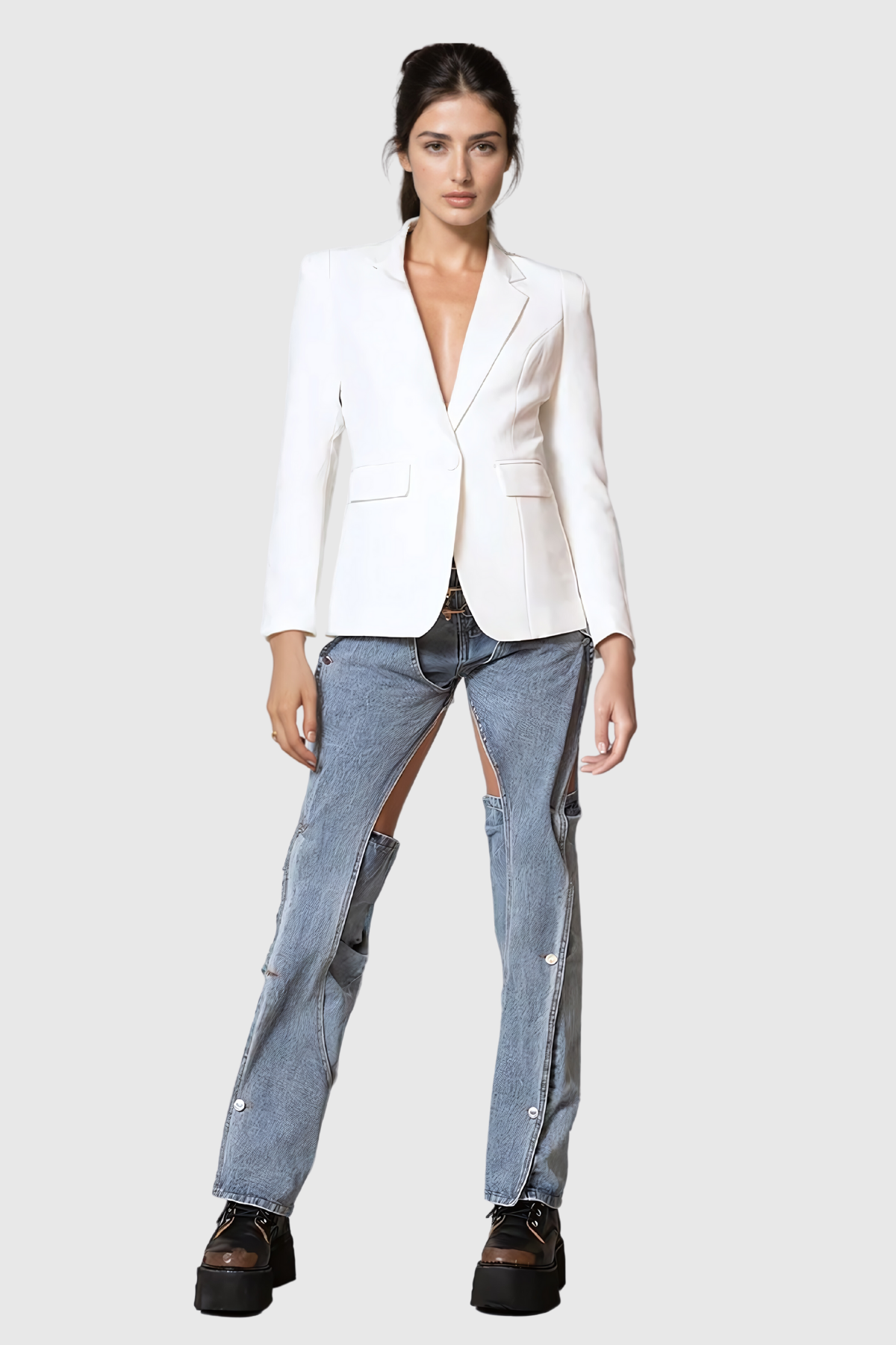 Michael Cutout Deconstruct Button Jeans