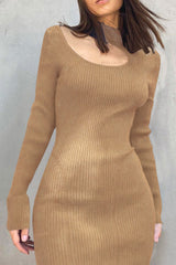 Mock Neck Cutout Ribbed Knit Dress