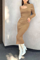Mock Neck Cutout Ribbed Knit Dress