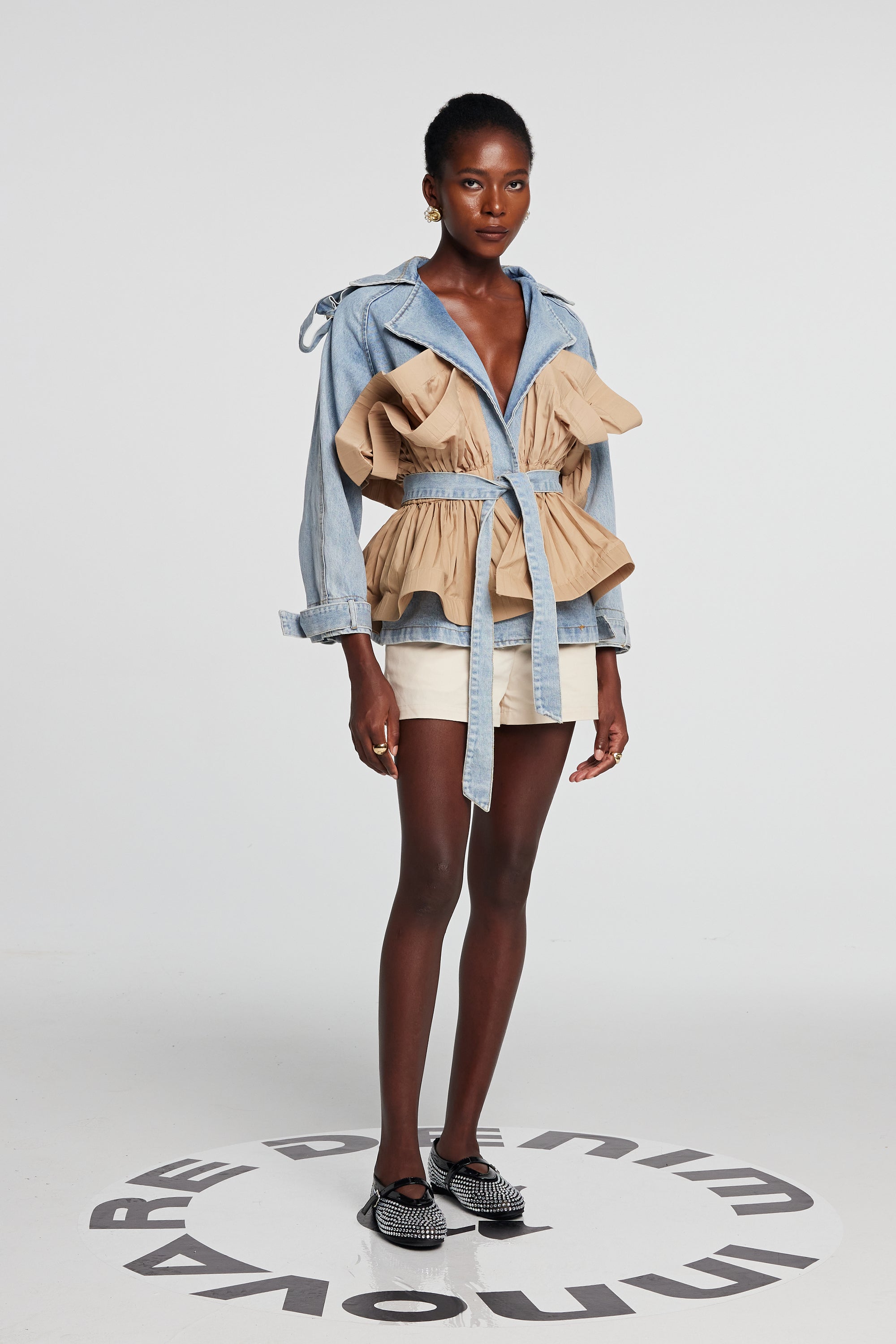 Noor Deconstructed Ruffle Denim Jacket