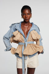 Noor Deconstructed Ruffle Denim Jacket