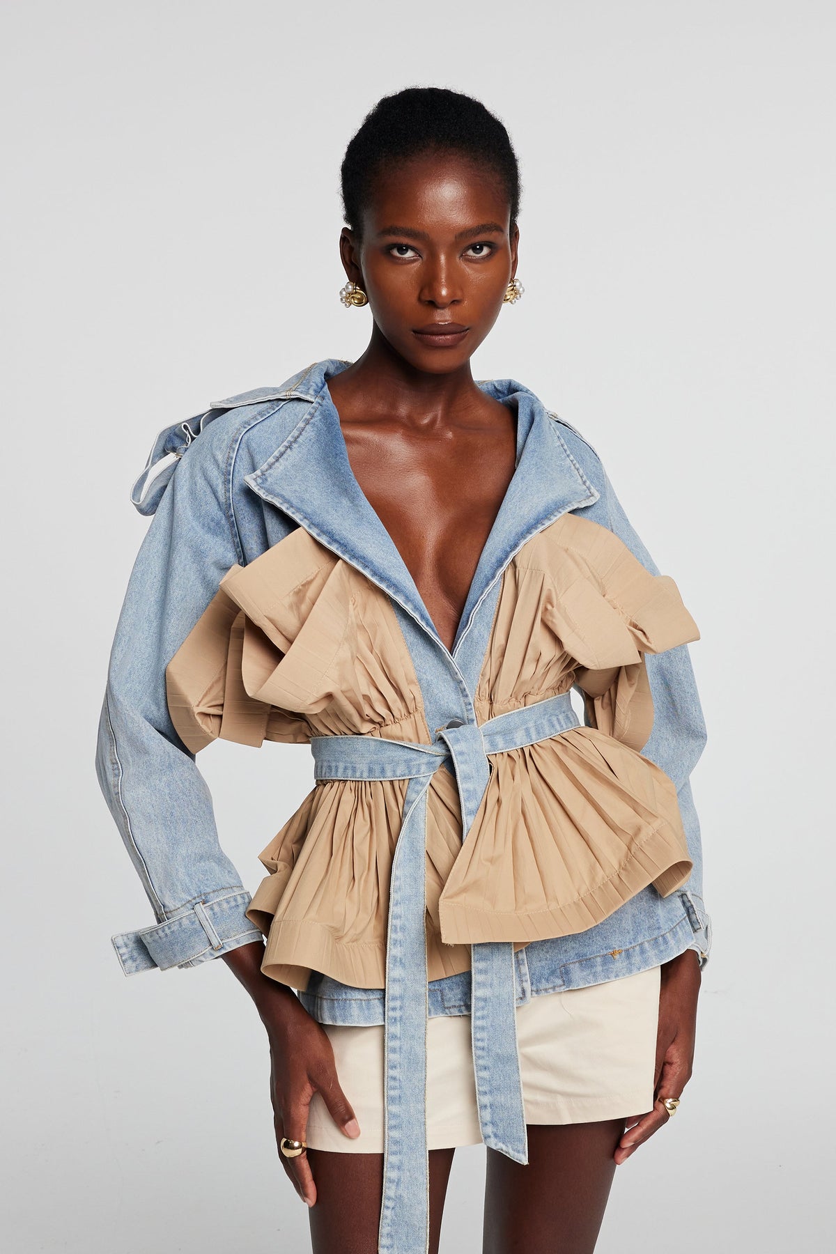 Noor Deconstructed Ruffle Denim Jacket