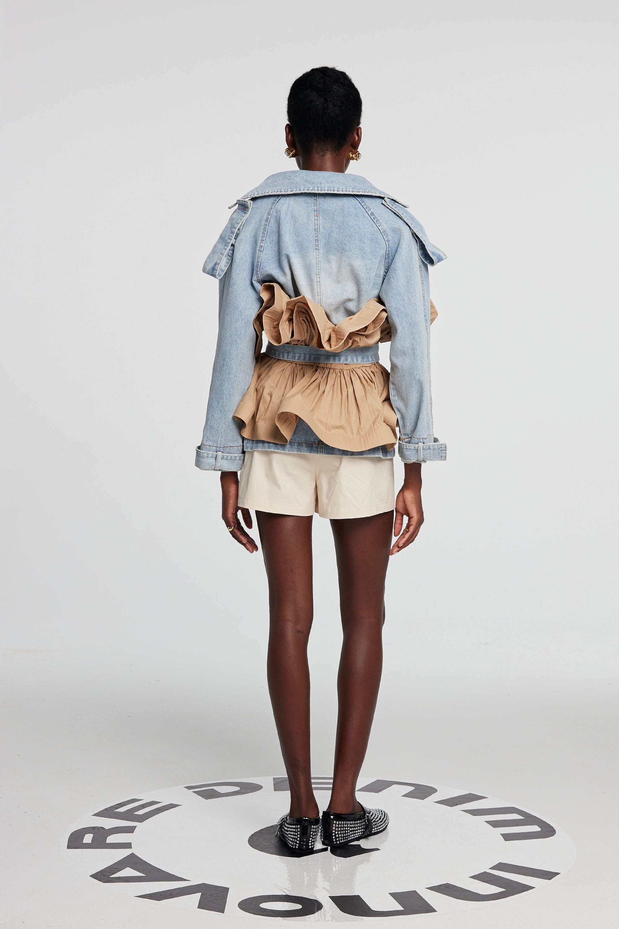 Noor Deconstructed Ruffle Denim Jacket