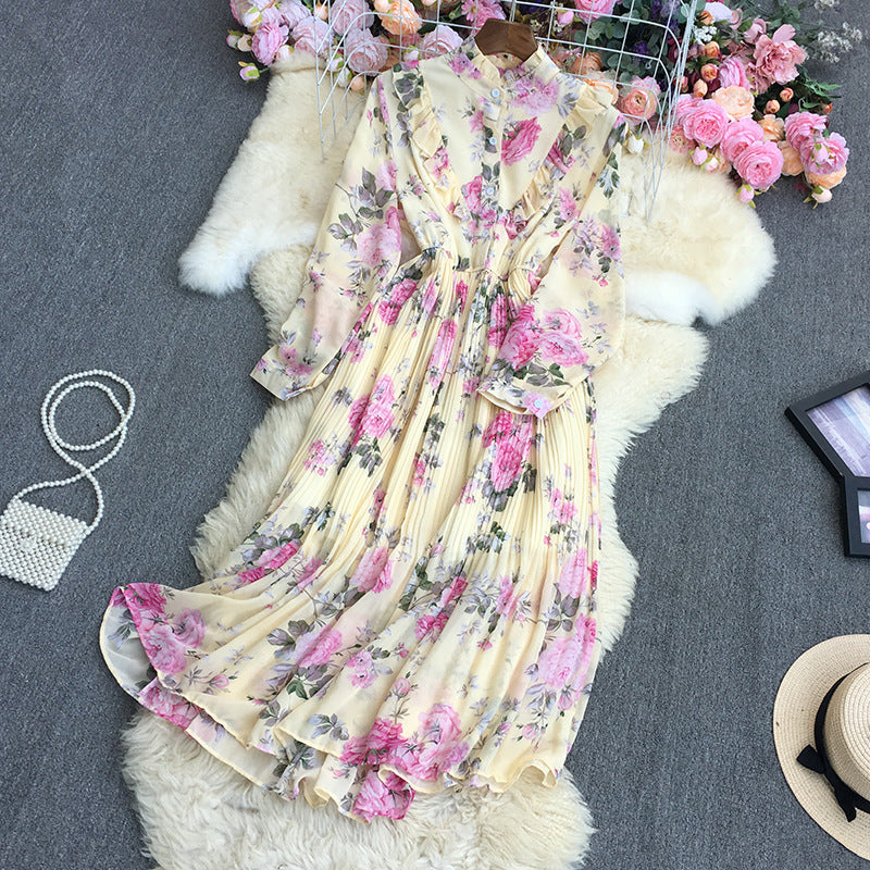 Sweet Sayings Watercolor Floral Patchwork Tulle Pleated Maxi Dress