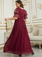 Rosa kurzärmliges Chiffon-Partykleid
