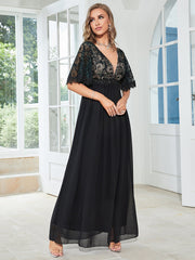 Black V Neck Chiffon Formal Party Dress