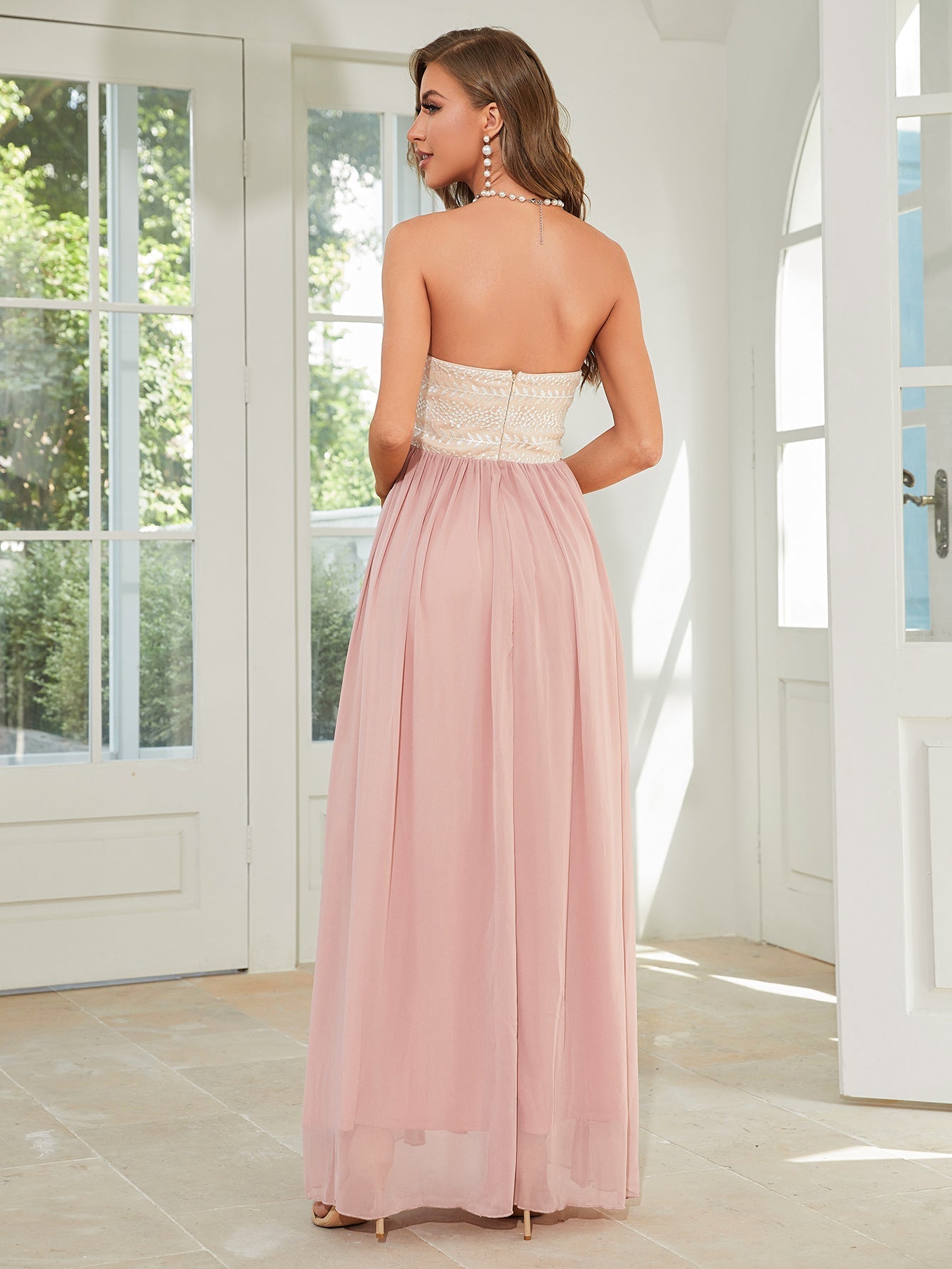 Sweet Embroidery Tube Chiffon Bridesmaid Dress