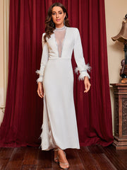 Diamant-tiefes V-Ausschnitt-Federschlitz-Bankett-Partykleid