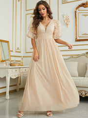 Rosa kurzärmliges Chiffon-Partykleid