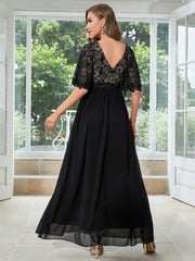 Black V Neck Chiffon Formal Party Dress