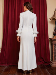 Diamant-tiefes V-Ausschnitt-Federschlitz-Bankett-Partykleid