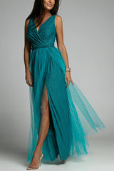 V Neck Graceful Backless Maxi Dress