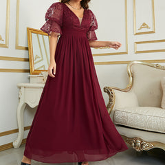 Rosa kurzärmliges Chiffon-Partykleid