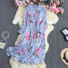 Sweet Sayings Watercolor Floral Patchwork Tulle Pleated Maxi Dress