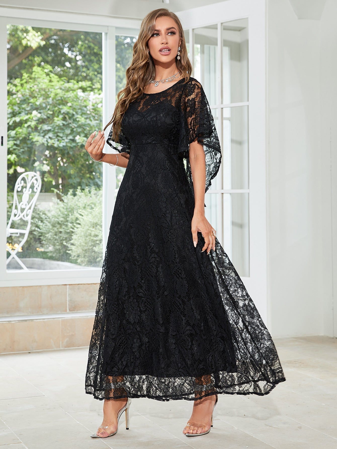 Butterfly Sleeve Lace A-line Party Dress