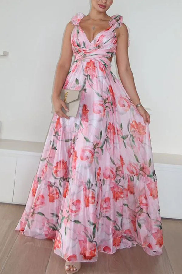 Chiffon Ruffled Printed Dress