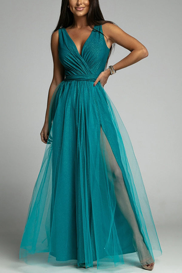 V Neck Graceful Backless Maxi Dress