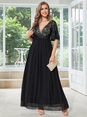 Black V Neck Chiffon Formal Party Dress