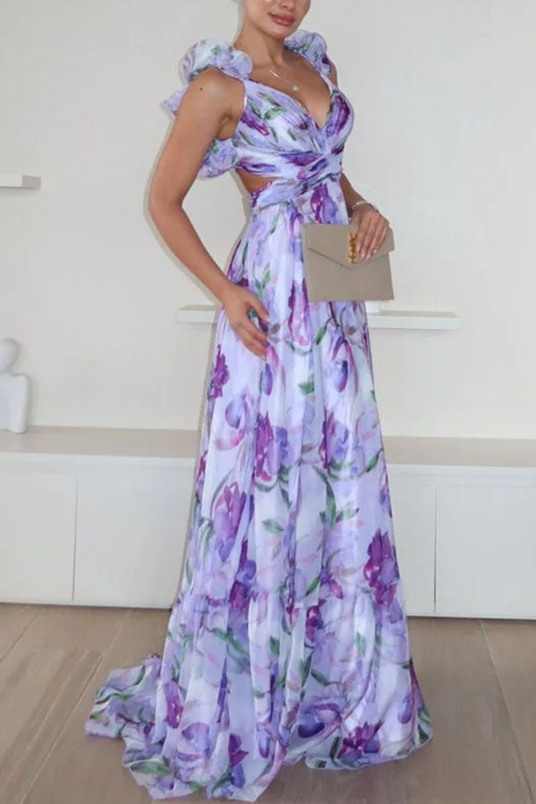 Chiffon Ruffled Printed Dress