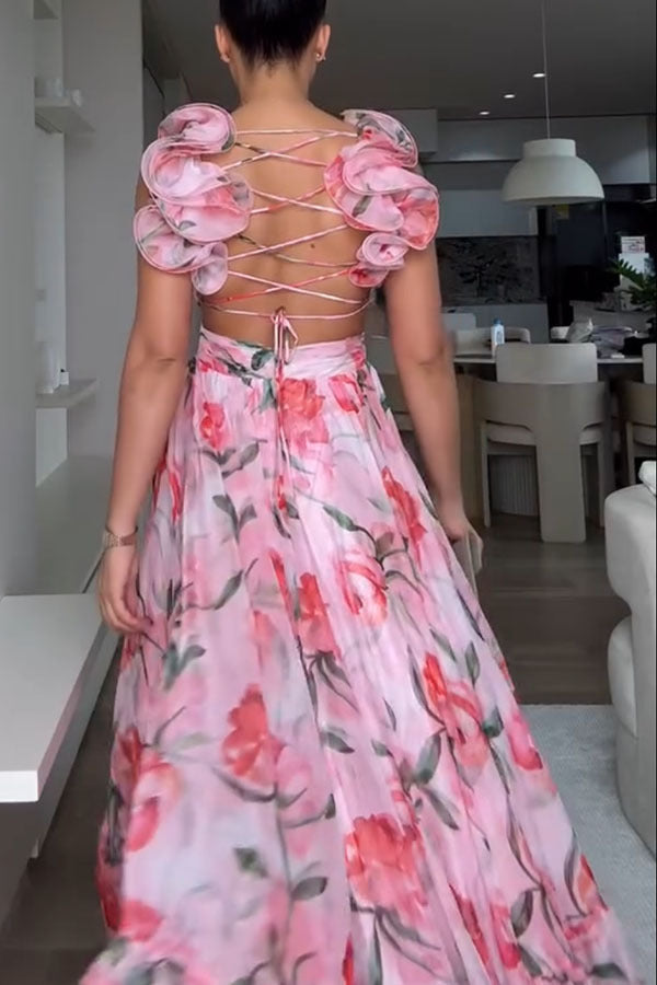 Chiffon Ruffled Printed Dress