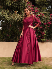 Satin A Line Long Sleeves Burgundy Party Dress